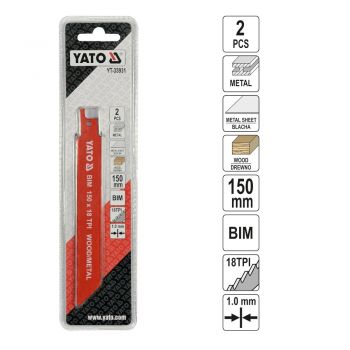 ΛΑΜΕΣ ΣΠΑΘΟΣΕΓΑΣ BIM 150MM 18TPI ΣΕΤ 2 ΤΜΧ YT-33931 - Jigsaw blades 