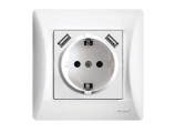 Lineme - Single Recessed Safety Plug with 2 USB Ports White - Electrical equipment