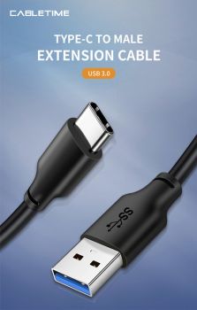 CABLETIME καλώδιο USB 3.0 σε USB Type-C C160, 5V 3A, 3m, μαύρο - Καλώδια