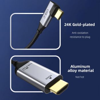 CABLETIME καλώδιο USB-C 90 Degree σε HDMI C160, Coaxial, 4K, 1.8m, μαύρο - Cables - Adapters