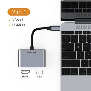 CABLETIME αντάπτορας 2 in 1 USB-C σε HDMI & VGA C160, 4K, 0.15m, γκρι - Cables - Adapters