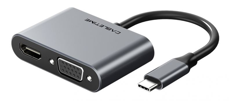 CABLETIME αντάπτορας 2 in 1 USB-C σε HDMI & VGA C160, 4K, 0.15m, γκρι - Cables - Adapters
