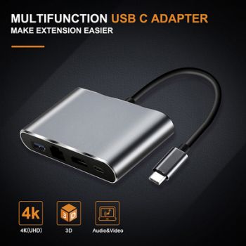 CABLETIME docking station C160, USB-C, 3-ports, 4K, 0.15m, γκρι - Περιφερειακά PC
