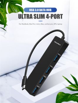 CABLETIME USB-C hub C160, 4x USB, 5Gbps, 0.15m, μαύρο - Περιφερειακά PC