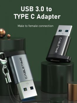 CABLETIME αντάπτορας USB 3.0 σε USB Type-C AMCF, 2.1A, 0.1m, γκρι - Cables - Adapters