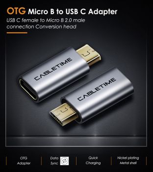 CABLETIME αντάπτορας OTG Micro USB σε USB Type-C C160, γκρι - Καλώδια