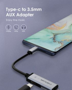 CABLETIME αντάπτορας USB Type-C σε USB Type-C & 3.5mm C160, 0.1m, γκρι - Καλώδια