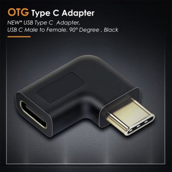 CABLETIME αντάπτορας USB Type-C αρσενικό σε θηλυκό, γωνιακός, μαύρος - Καλώδια