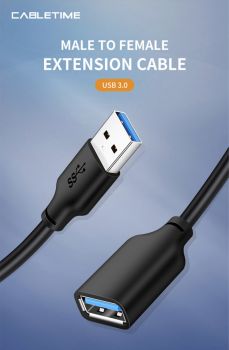 CABLETIME καλώδιο USB 3.0 αρσενικό σε θηλυκό C160, 5Gbps, 1m, μαύρο - Cables - Adapters