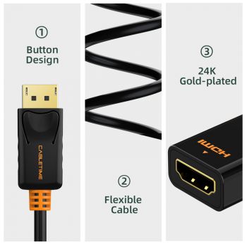 CABLETIME αντάπτορας DisplayPort σε HDMI AV586, 1080p, 0.2m, μαύρος - Cables - Adapters