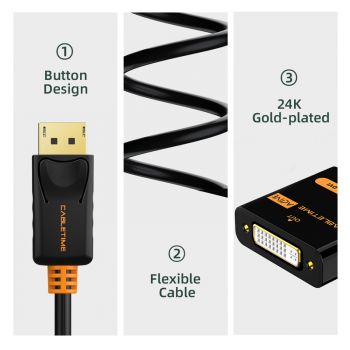 CABLETIME αντάπτορας DisplayPort σε DVI AV586, 1080p, 0.2m, μαύρο - Cables - Adapters