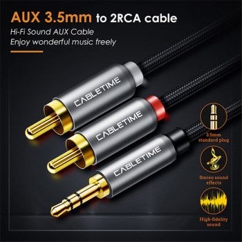 CABLETIME καλώδιο Stereo 3.5mm σε 2x RCA AV314, 5m, μαύρο - Cables - Adapters