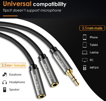 CABLETIME καλώδιο Stereo 3.5mm M σε 2x 3.5mm F AV309, 3pole, 0.2m, μαύρο - Cables - Adapters