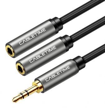 CABLETIME καλώδιο Stereo 3.5mm M σε 2x 3.5mm F AV309, 3pole, 0.2m, μαύρο - Cables - Adapters