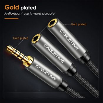 CABLETIME καλώδιο Stereo 3.5mm M σε 2x 3.5mm F AV309, 4pole, 0.2m, μαύρο - Cables - Adapters