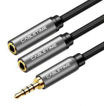 CABLETIME καλώδιο Stereo 3.5mm M σε 2x 3.5mm F AV309, 4pole, 0.2m, μαύρο - Cables - Adapters