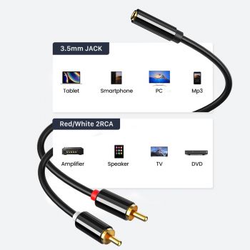CABLETIME καλώδιο Stereo 3.5mm σε 2x RCA AV310, 0.2m, μαύρο - Cables - Adapters