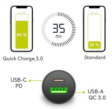 GOOBAY φορτιστής αυτοκινήτου 59521, USB & Type-C PD, 27W, μαύρος - Φορτιστές κινητών