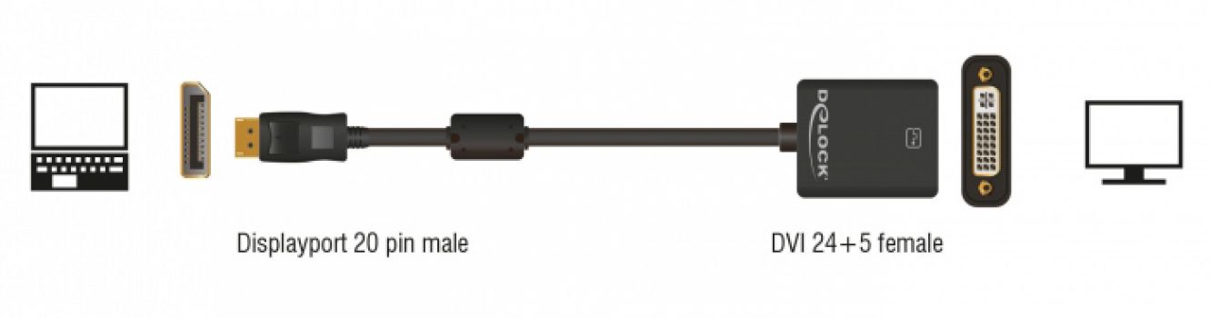 DELOCK αντάπτορας DisplayPort σε DVI 61847, 1080p, 12cm, μαύρος - Cables - Adapters