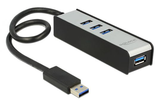 DELOCK USB hub 62534, 4x USB, 5Gbps, 30cm, μαύρο-γκρι - Περιφερειακά PC