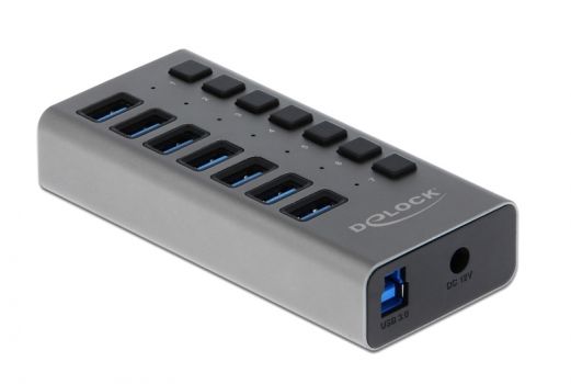 DELOCK USB hub με διακόπτες 63669, 7x USB, 5Gbps, LED, γκρι - Περιφερειακά PC