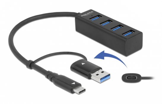 DELOCK USB hub 63828 4x USB 3.2 Gen 1, 5Gbps, μαύρο - Περιφερειακά PC