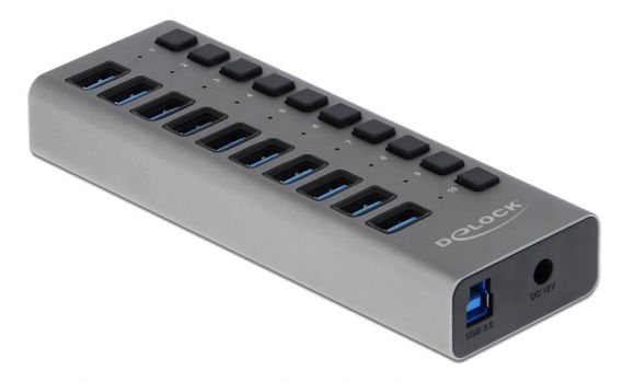 DELOCK USB hub με διακόπτες 63976, 10x USB, 5Gbps, LED, γκρι - Περιφερειακά PC