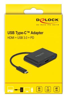 DELOCK αντάπτορας USB-C σε HDMI+USB+USB-C PD 2.0 64091, 4K, 15cm, μαύρος - Cables - Adapters