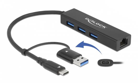 DELOCK docking station 64149 3x USB 3.2 Gen 1/LAN 1000Mbps, 5Gbps, μαύρο - Περιφερειακά PC