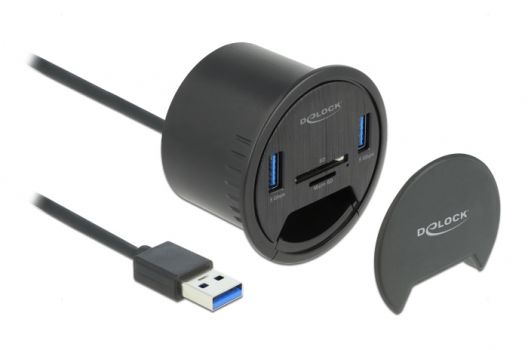 DELOCK USB hub 64152, 2x USB 3.2 Gen 1, SD/micro SD, 5Gbps, 60mm, μαύρο - Περιφερειακά PC
