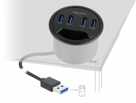 DELOCK USB hub 64153, 4x USB 3.2 Gen 1, 5Gbps, 60mm, μαύρο - Περιφερειακά PC