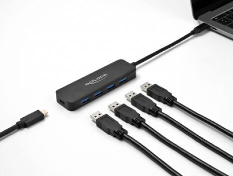 DELOCK USB-C hub 64170, 4x USB 5Gbps, USB-C PD 85W, μαύρο - Περιφερειακά PC