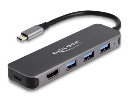 DELOCK USB-C hub 64171, 3x USB 5Gbps, HDMI 4K, USB-C PD 85W, γκρι - Περιφερειακά PC