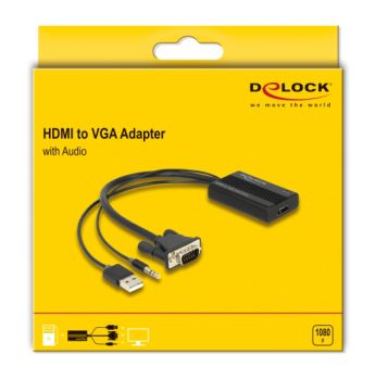 DELOCK αντάπτορας HDMI σε VGA & 3.5mm/USB 64172, 1080p, 25cm, μαύρος - Cables - Adapters