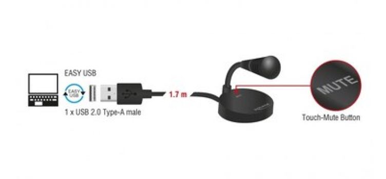 DELOCK USB μικρόφωνο 65868 με βάση και mute button - Περιφερειακά PC