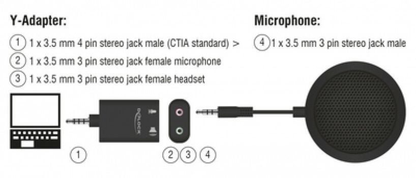 DELOCK μικρόφωνο με αντάπτορα Υ 65873, πυκνωτικό, omnidirectional, μαύρο - Περιφερειακά PC