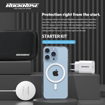 ROCKROSE kit φόρτισης & προστασίας Starter, iPhone 13 Pro Max, 20W & 15W - Mobile chargers