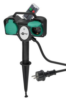 GOOBAY αντάπτορας ρεύματος κήπου 76779, 2x schuko, 16A, IP44, 2m, μαύρος - Headlamps - Surges - Reels