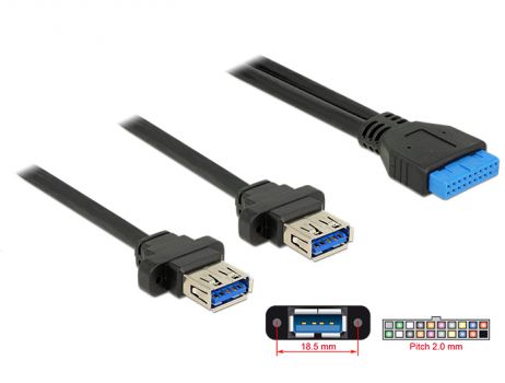 DELOCK καλώδιο USB 3.0 19 pin header (F) σε 2x USB 3.0 (F) 85244, 80cm - Cables - Adapters