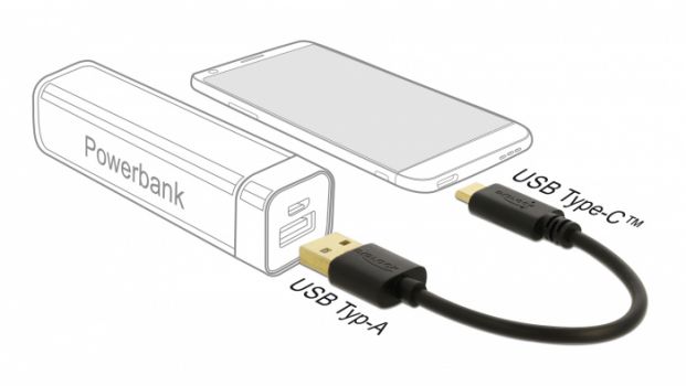 DELOCK καλώδιο USB σε USB Type-C 85354, 3A, 22AWG, 0.15m, μαύρο - Καλώδια