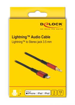 DELOCK καλώδιο Lightning σε 3.5mm 86587, 30AWG, 1.5m, μαύρο-κόκκινο - Cables