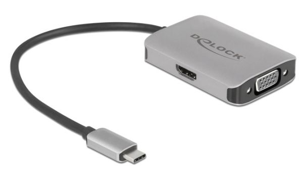 DELOCK αντάπτορας USB Type-C σε HDMI + VGA 87776, 4K, HDR, 20cm, ασημί - Cables - Adapters