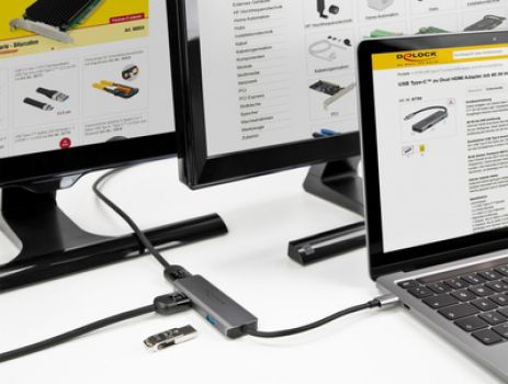 DELOCK αντάπτορας USB-C σε USB & 2x HDMI 87780, 480Mbps, 4K, γκρι - Περιφερειακά PC