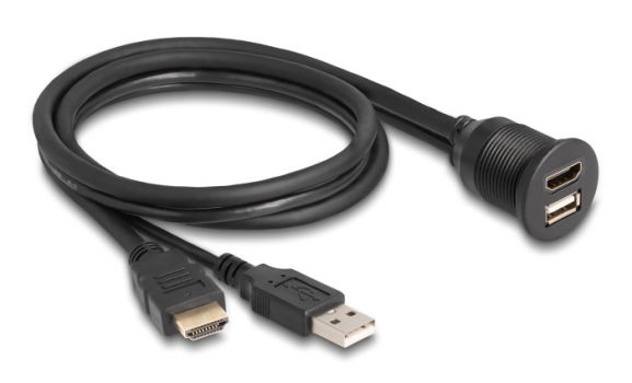 DELOCK καλώδιο HDMI & USB 87880, αρσενικό σε θηλυκό, IP67, 1m, μαύρο - Cables - Adapters