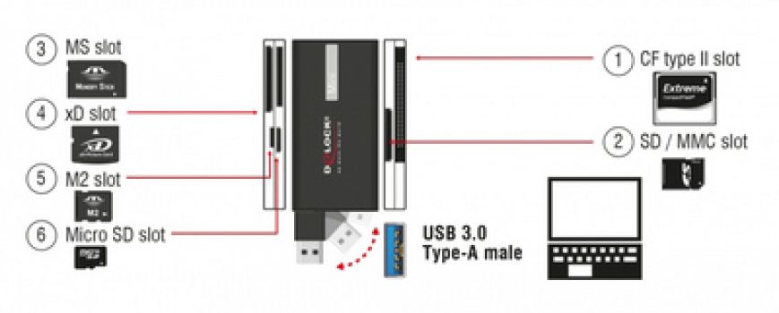 DELOCK USB card reader 91758 για CF/SD/Micro SD/MS/M2/xD, μαύρο - Περιφερειακά PC