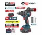 BORMANN Pro BBP5461X44CA Δραπανοκατσάβιδο Κρουστικό, Compact, Brushless Mπαταρίας 20V,Li-Ion,2x4.0Ah - Drill screwdriver / Diamond drill bits