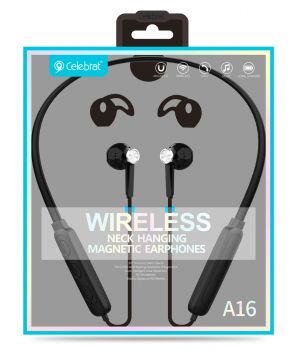 CELEBRAT Bluetooth earphones A16, με μαγνήτη, μικρόφωνο HD, μαύρα - Earphones - Bluetooth