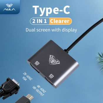 AULA αντάπτορας USB Type-C σε HDMI & VGA UC-901, 4K & 2K, γκρι - Cables - Adapters