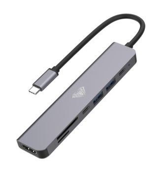 AULA docking station UC-902, 2x USB, HDMI, USB-C & PD, TF/SD, γκρι - Περιφερειακά PC