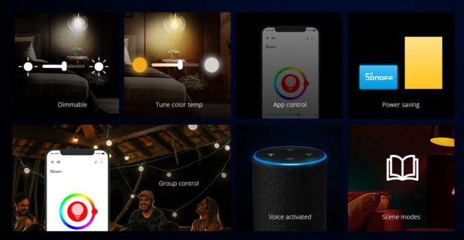 SONOFF smart λάμπα LED B02-B-A60, Wi-Fi, 9W, E27, 2700K-6500K - Lighting